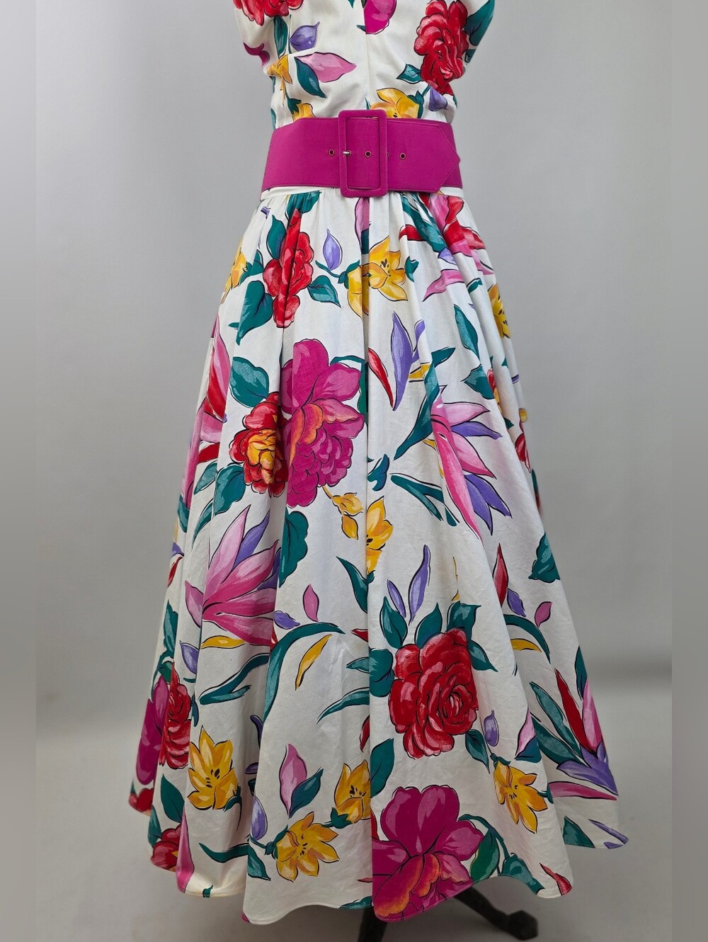 Victor Costa Vintage 80's Women's Belted Floral Cotton Halter Party Sundress 10 - Picture 2 of 10